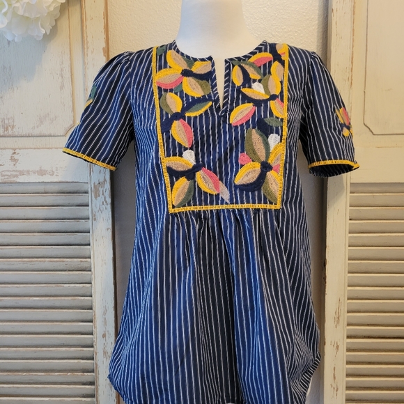 Madewell fable boho embroidered floral stiped top - Picture 3 of 12